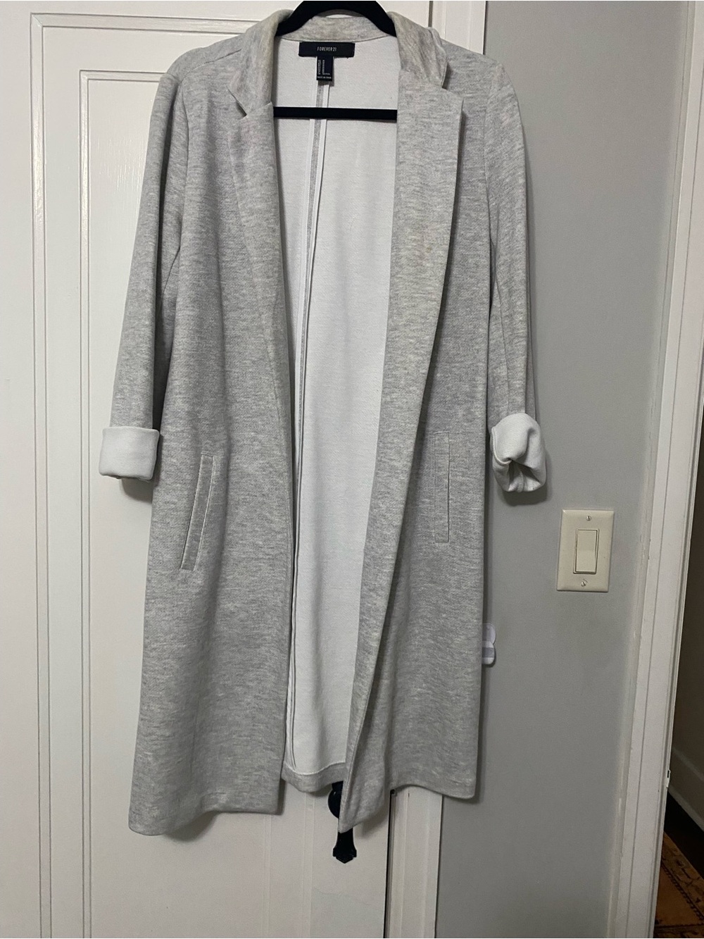 Forever 21 Light Gray Open-Front Sweatshirt Trench Cardigan